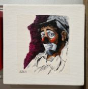 Lola Goodyear (contemporary) Acrylic on canvas Portrait of a clown, signed lower left, unframed,