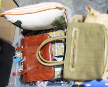 Country Cognac genuine leather and tweed handbag, quantity of fabric pencil cases containing