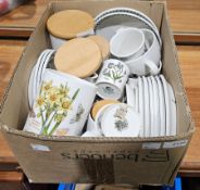Quantity of Portmeirion Botanic Gardens including lidded jar, side plates, coffee cups, etc (1 box)