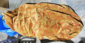 Single gold and red lined curtain, 132cm x 227cm, another single striped lined curtain, 56cm x 263cm