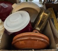 Vintage fire starter (without wand), three alabaster lamps, a Bretby white ceramic jardiniere of