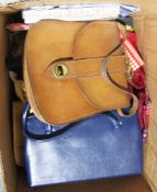 Quantity of textiles and accessories to include scarves and handkerchiefs, leather handbag,