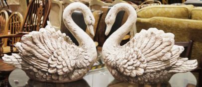 Two resin/fibreglass garden planters in the form of swans, height 40cm, length 47cm (2)  Condition