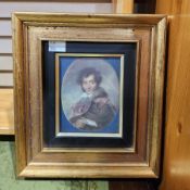 Three 19th century engravings of aristocratic ladies, a table cloth and a portrait of a gentleman