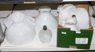 Four opaque glass lamp shades, largest 30cm diameter together with a clear glass shade (5)