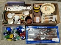 Collection of Hornsea Bronte pattern storage jars in sizes, a boxed vintage Palo Sandra wooden