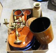 French cylindrical box indistinctly decorated 'The Comtoir Francais de ....', a Poterie Not Freres