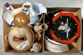 Quantity of Sophie Conran Portmeirion white plates, pair of Studio pottery mottled glazed