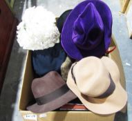 Quantity of vintage hats to include a mink hat labelled M Michaels Farrier Ltd, Bristol, a Jaeger