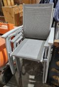 Set of four grey powder coated aluminium garden armchairs with fabric mesh seat and back (4)