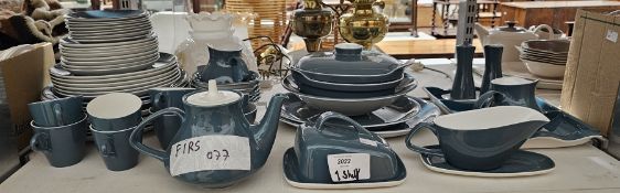 Extensive Poole pottery 'Blue Moon' service including lidded butter dish, teapot, tea cups, lidded