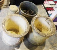 Pair of reconstituted stone garden planters with classical style moulded decoration (44cm diameter x