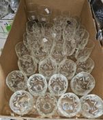 Quantity of cut and moulded glass including Thomas Webb wine glasses and tumblers, crackle glass-