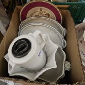 Wedgwood Spirit white ceramic vase, a Bristol ceramic rose decorated chamberpot and similar milk jug