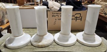 Pair of alabaster four-part jardiniere stands with facility to illuminate from the inside (2)