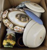 Bunnykins side plate and similar Bunnykins bowl, an English red glazed Rumtopf jar, a Royal