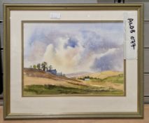 Don McKechnie (British, 20th century) Watercolour Landscape with dwellings, signed lower right,