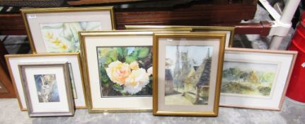 Watercolour of dried grasses with poppy heads, signed Anne Blockley, colour Alstromeria signed C