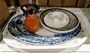 Two Leighton pottery blue and white transfer-printed Kew-pattern oval serving dishes, a