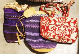 Large quantity of woven tapestry, duffel and other bags, possibly central/south American, a pair