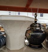 Chinese famille noir-style lidded ginger jar converted into table lamp