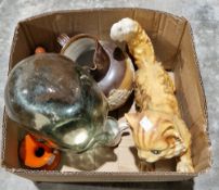 Goebel porcelain model of a cat, a Beswick pottery model of a cat, a Royal Doulton brown salt glazed