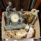 Birmingham marked silver handled small dinner bell with Hellenistic border design, a metal figure of