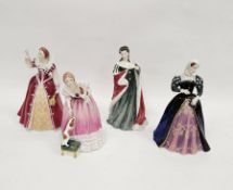 Four Royal Doulton bone china figures from the Queens of the Realm series, printed green marks,