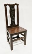 Oak side chair in the 17th century manner, the back with central splat carved with flowers and
