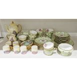 Aynsley bone china pale green ground part tea service, printed crowned green marks, printed with