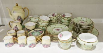 Aynsley bone china pale green ground part tea service, printed crowned green marks, printed with