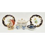 Pair of mid-19th century English porcelain botanical blue ground cabinet plates, a Staffordshire