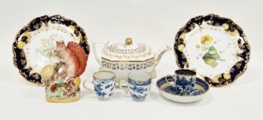 Pair of mid-19th century English porcelain botanical blue ground cabinet plates, a Staffordshire