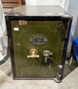 Victorian cast iron safe by Jacob Cartwright & Sons of West Bromwich, England, having a green finish