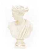 Classical plaster bust of Diana the Huntress with a terracotta effect finish, 51cm high
