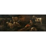 In the manner of Phillipp Peter Roos Oil on canvas Shepherd and his dog with his sheep and goat