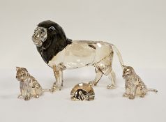 Three Swarovski crystal lions including Akili lion 5135894 and two x lion cubs (2016 annual edition)