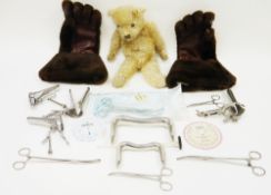 Mixed lot of collectables including a vintage golden mohair teddy bear, possibly Steiff, with button