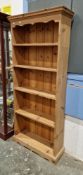Modern pine bookcase with four fixed shelves, 180cm high x 81cm wide x 26cm deep