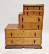 Art Deco oak chest of drawers of stepped construction, comprising three pairs of drawers with