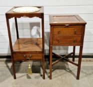 19th century mahogany satinwood and ebony inlaid night stand of square form with faux drawer over