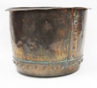 19th century copper copper or log basket with studded seams, 30cm high x 44cm diameter