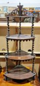 Victorian rosewood corner whatnot of bowfronted form and barleytwist supports, 130cm high x 59cm
