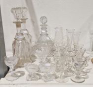 Collection of 19th century and later glassware including a pair of mallet claw decanters with
