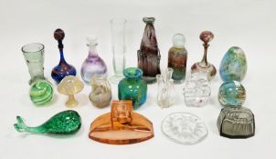 Collection of 20th century glass including Pembrokeshire glass whale paperweight, Cowdy paperweight,