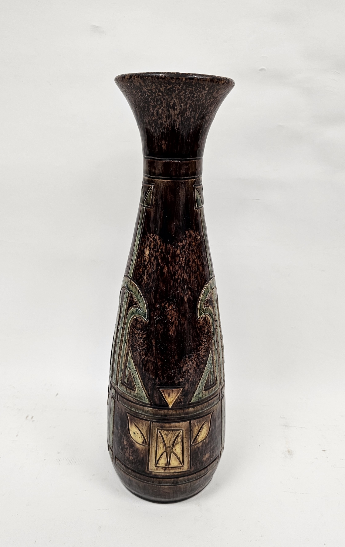 Belgian Art Deco pottery tall tapering oviform vase with flared neck, impressed Made in Belgium to - Image 2 of 4