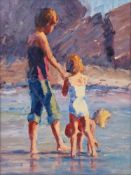 Russell Pond (b.1966) Oil on board Beach scene, signed lower right, 39cm x 29cm  Condition Report