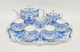 Royal Crown Derby blue and white transfer-printed part cabaret tea service of fluted form, early