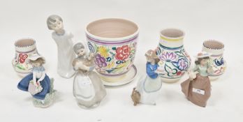 Lladro 'Pretty pickings ' figure, 18cm high together with two Nao figures including girl with cake