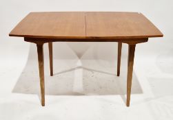 Mid-century McIntosh teak extending dining table, the rectangular top with curved sides, opening